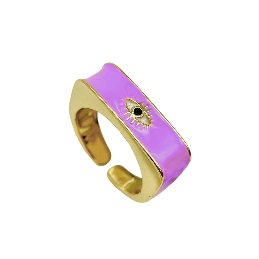 Black Enamel Evil Eye 18K Gold Anti Tarnish Open Back Ring Women Bulk