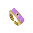 Black Enamel Evil Eye 18K Gold Anti Tarnish Open Back Ring Women Bulk