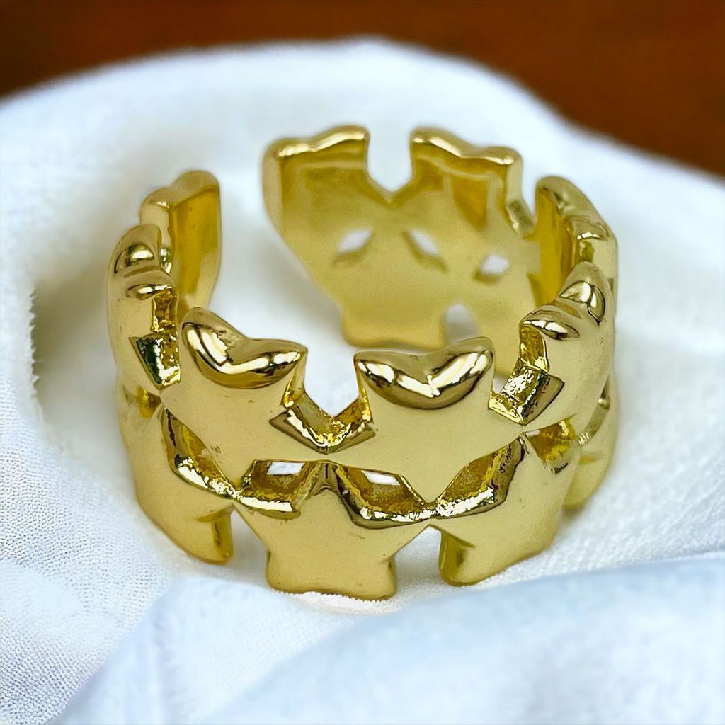Star Dual Layer 18K Gold Anti Tarnish Open Back Band Ring Women Bulk