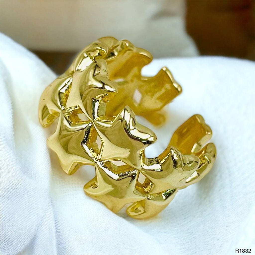 Star Dual Layer 18K Gold Anti Tarnish Open Back Band Ring Women Bulk
