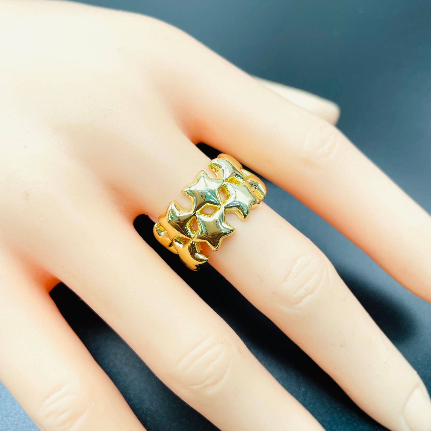 Star Dual Layer 18K Gold Anti Tarnish Open Back Band Ring Women Bulk