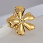 Wild Flower 18K Gold Anti Tarnish Cubic Zirconia Free Size Ring Bulk
