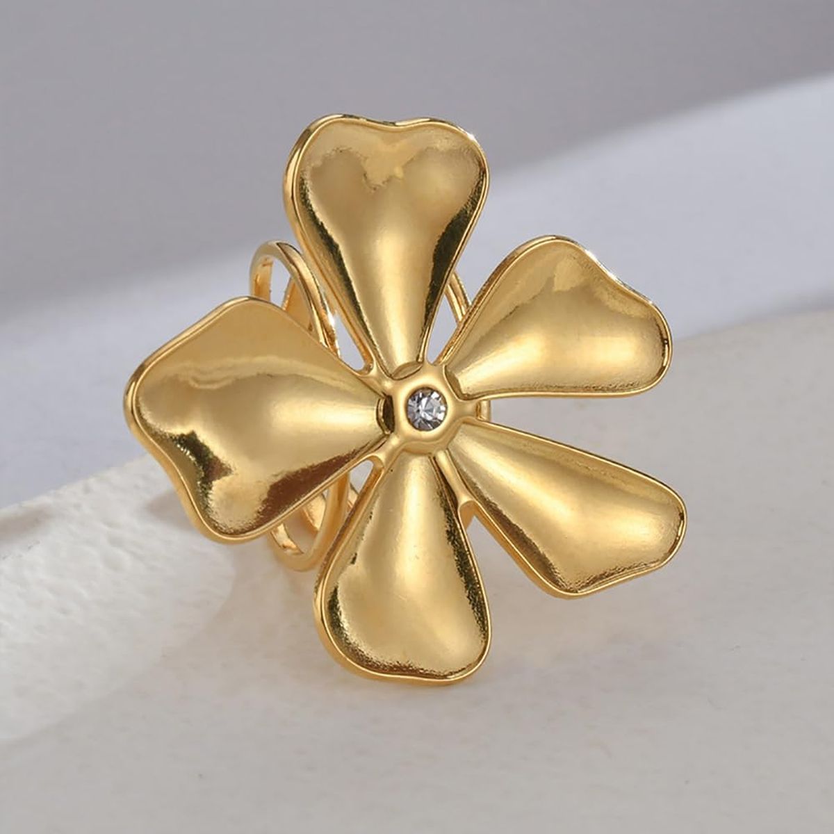 Wild Flower 18K Gold Anti Tarnish Cubic Zirconia Free Size Ring Bulk