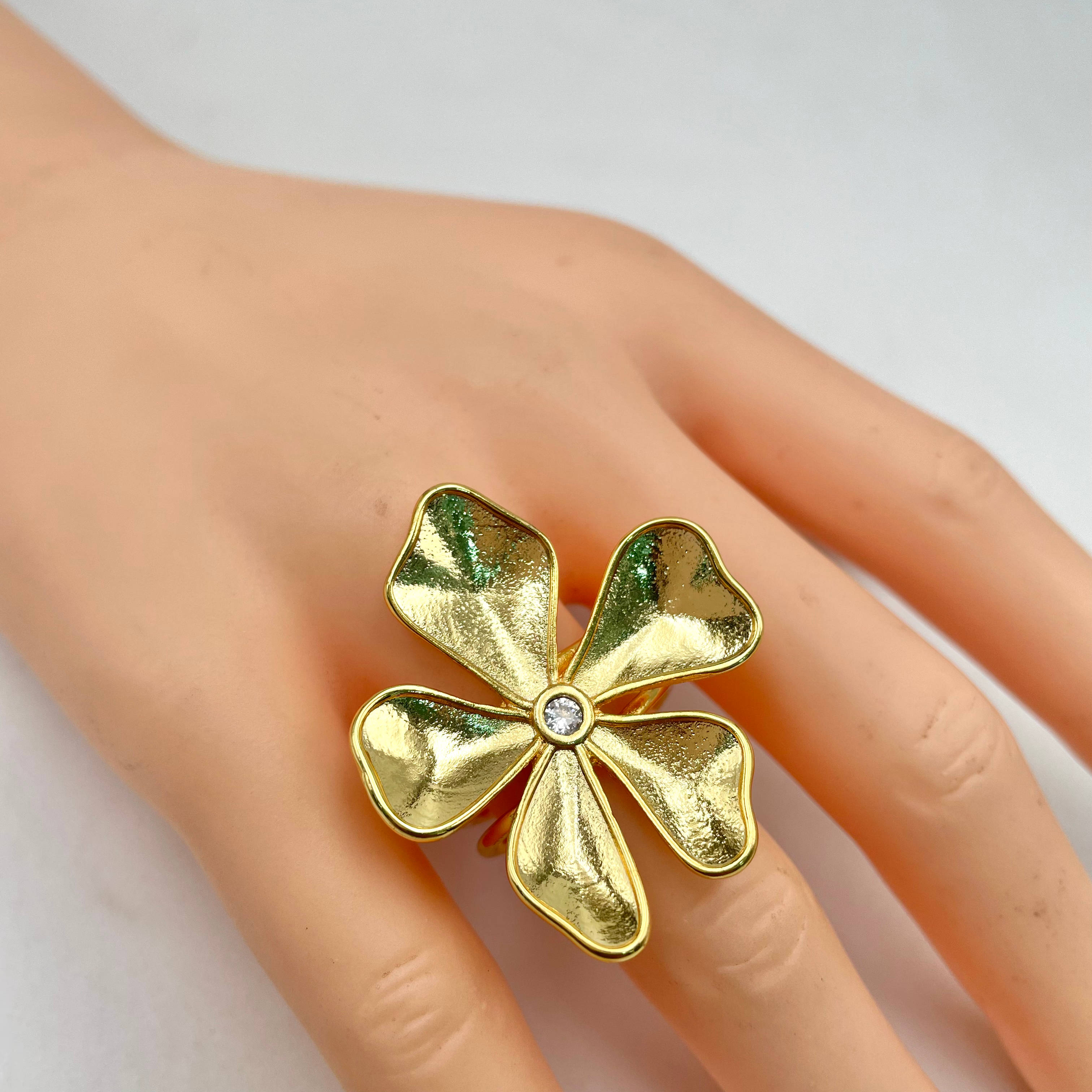 Wild Flower 18K Gold Anti Tarnish Cubic Zirconia Free Size Ring Bulk