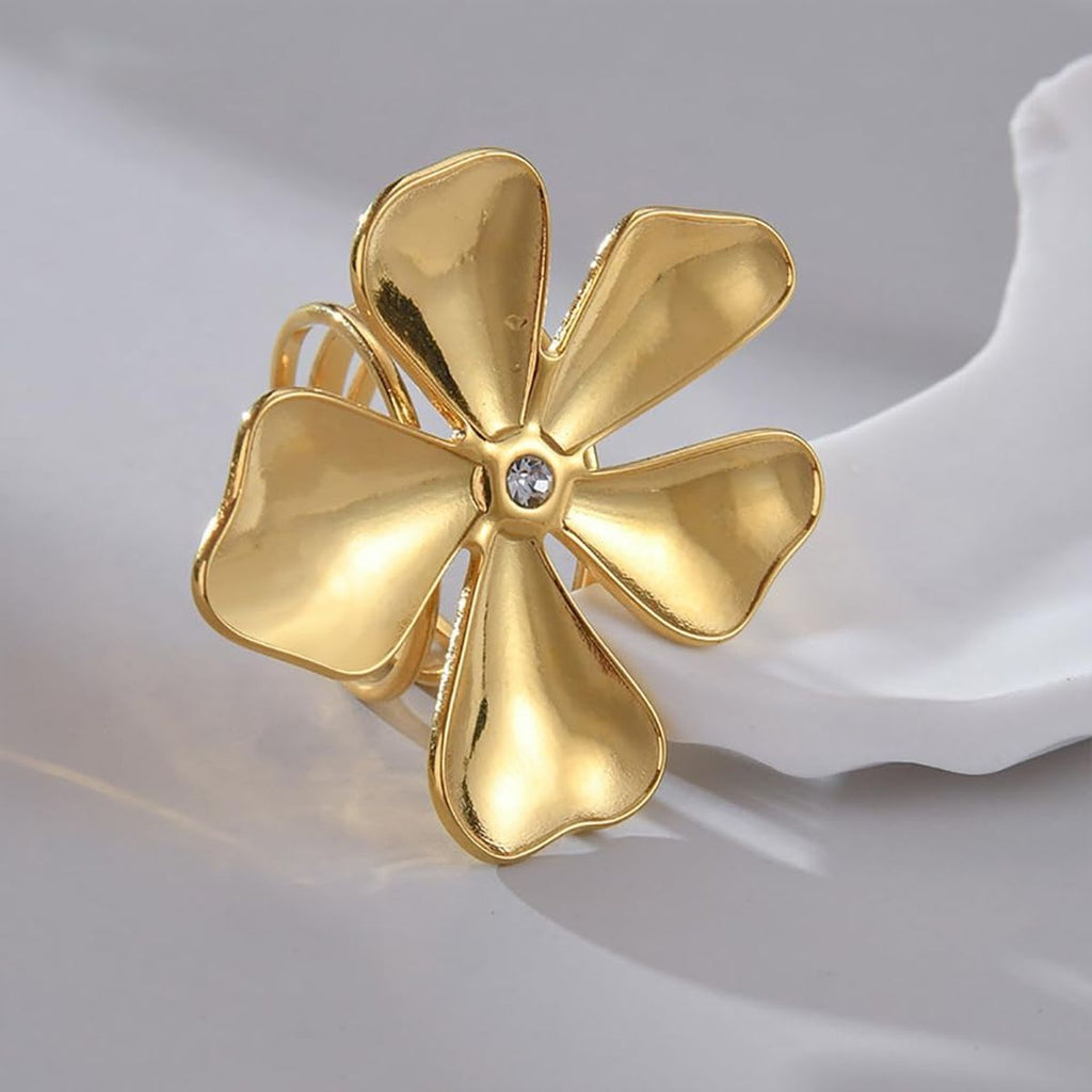 Wild Flower 18K Gold Anti Tarnish Cubic Zirconia Free Size Ring Bulk