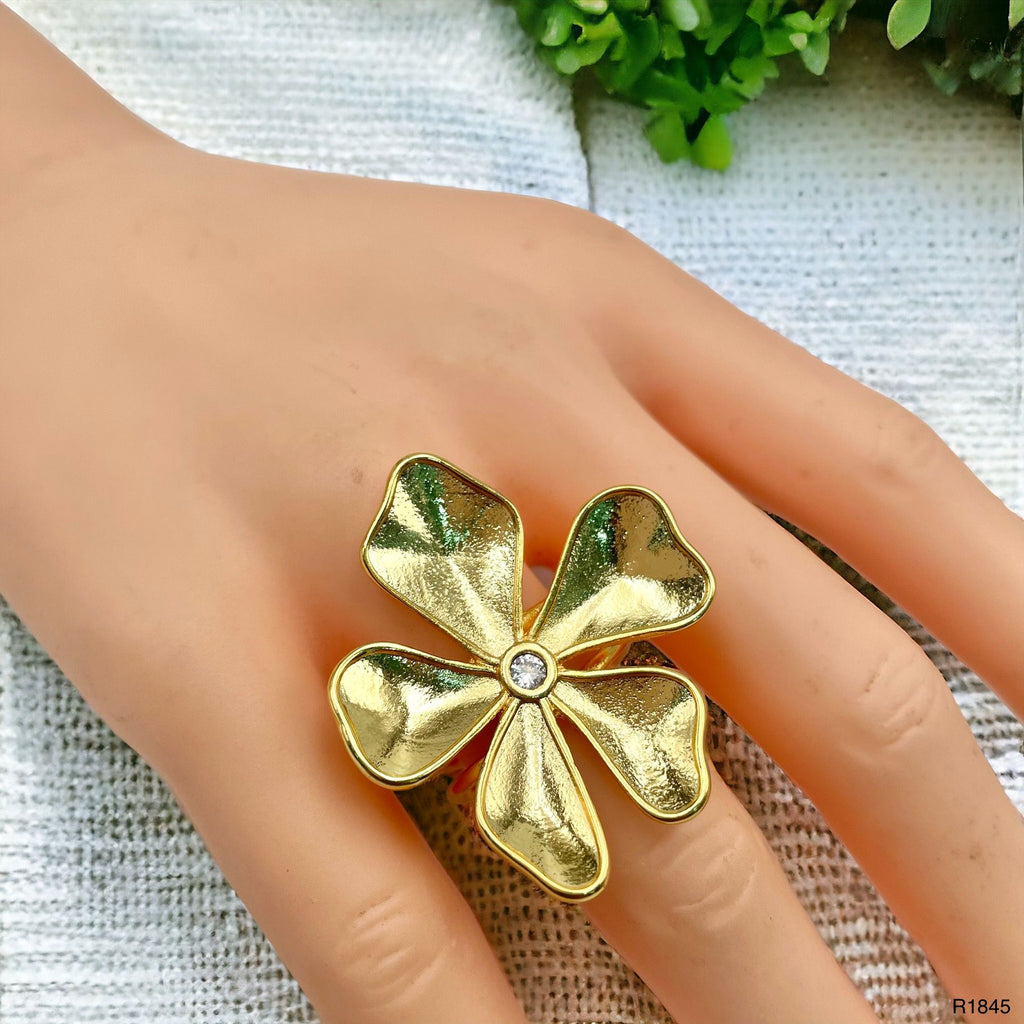 Wild Flower 18K Gold Anti Tarnish Cubic Zirconia Free Size Ring Bulk
