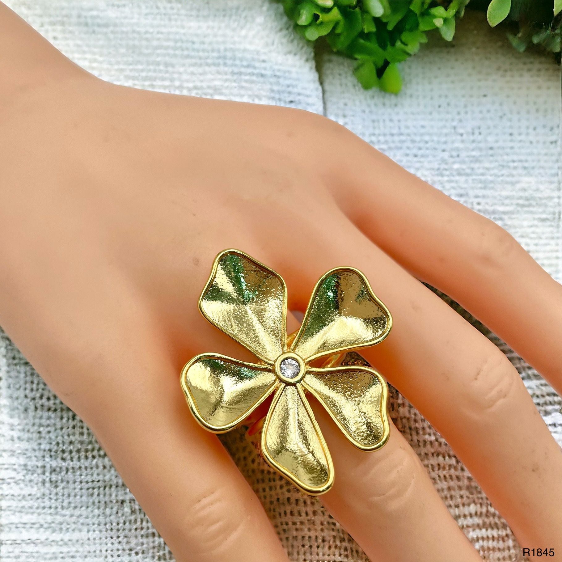 Wild Flower 18K Gold Anti Tarnish Cubic Zirconia Free Size Ring Bulk