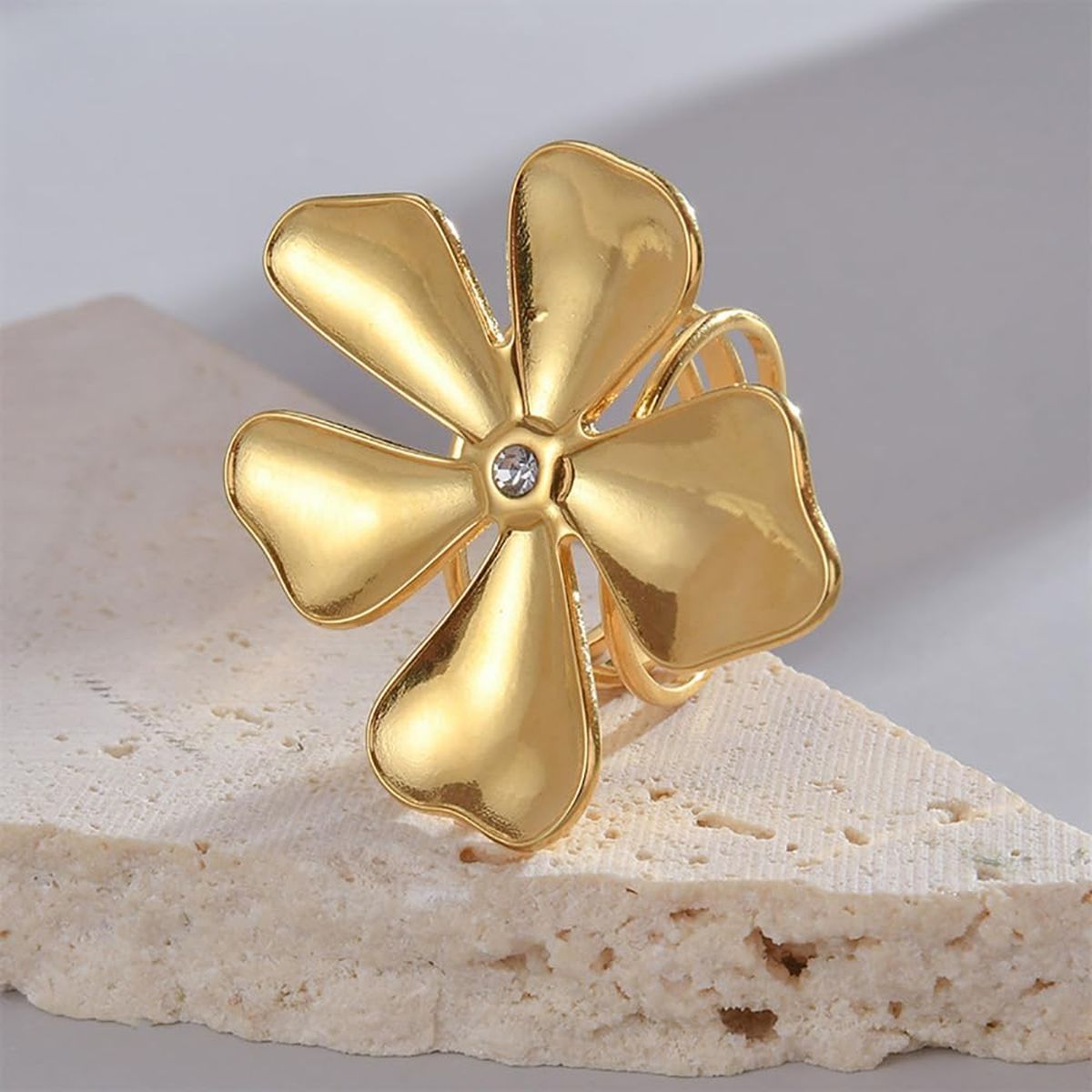 Wild Flower 18K Gold Anti Tarnish Cubic Zirconia Free Size Ring Bulk