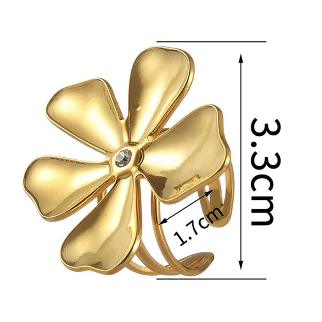 Wild Flower 18K Gold Anti Tarnish Cubic Zirconia Free Size Ring Bulk