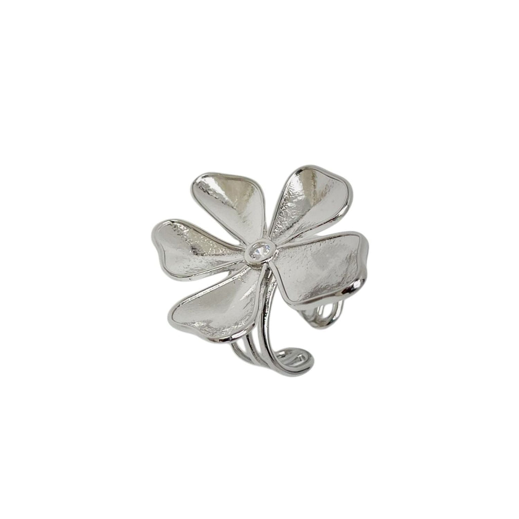 Flower Silver Anti Tarnish Cubic Zirconia Open Back Band Ring Bulk