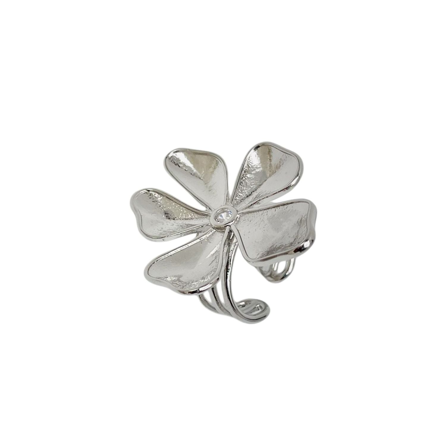Flower Silver Anti Tarnish Cubic Zirconia Open Back Band Ring Bulk