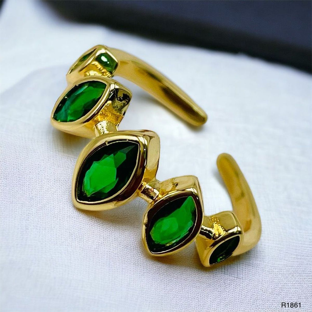 Emerald Green Oval Anti Tarnish Crystal Open Back Band Ring Women Bulk