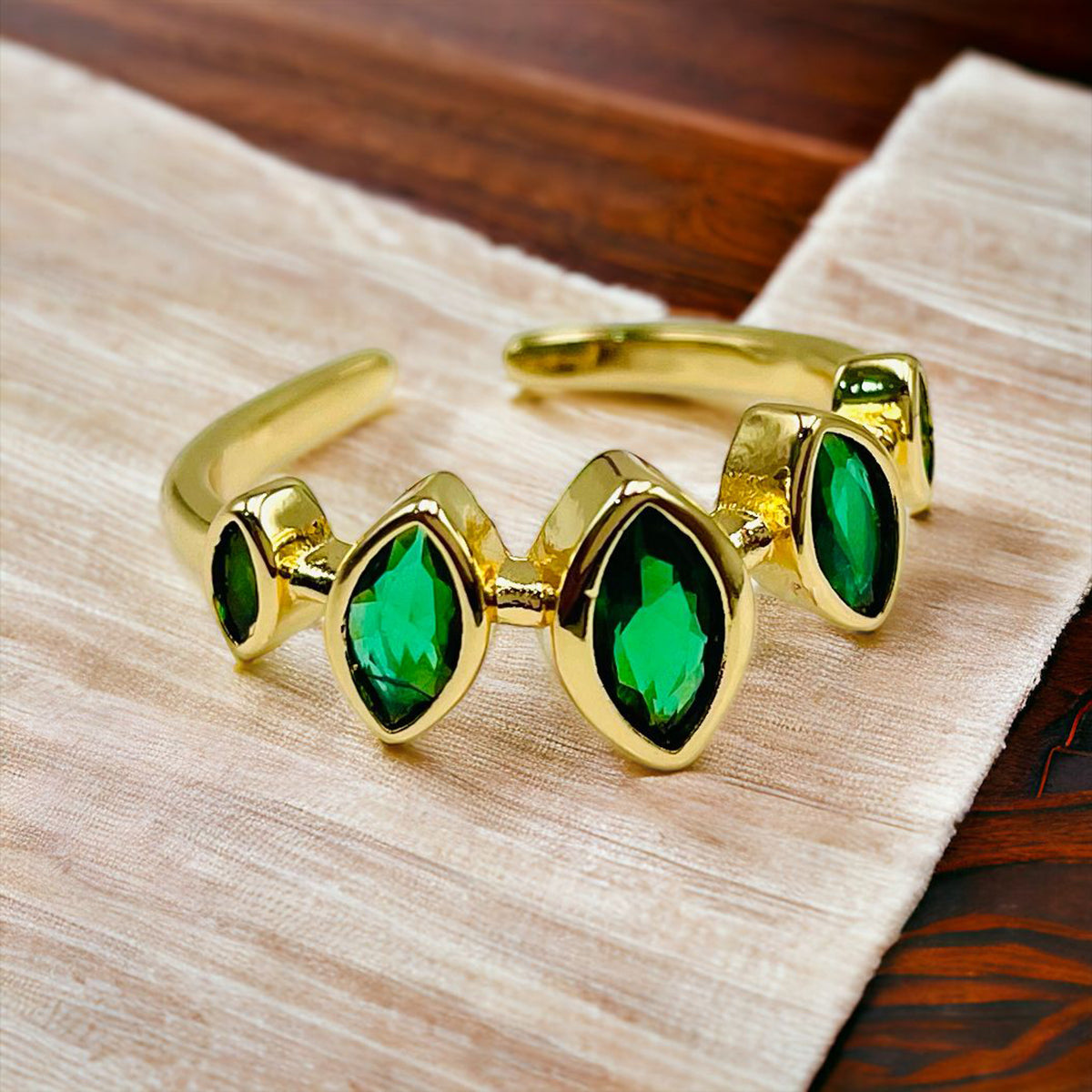 Emerald Green Oval Anti Tarnish Crystal Open Back Band Ring Women Bulk Main image