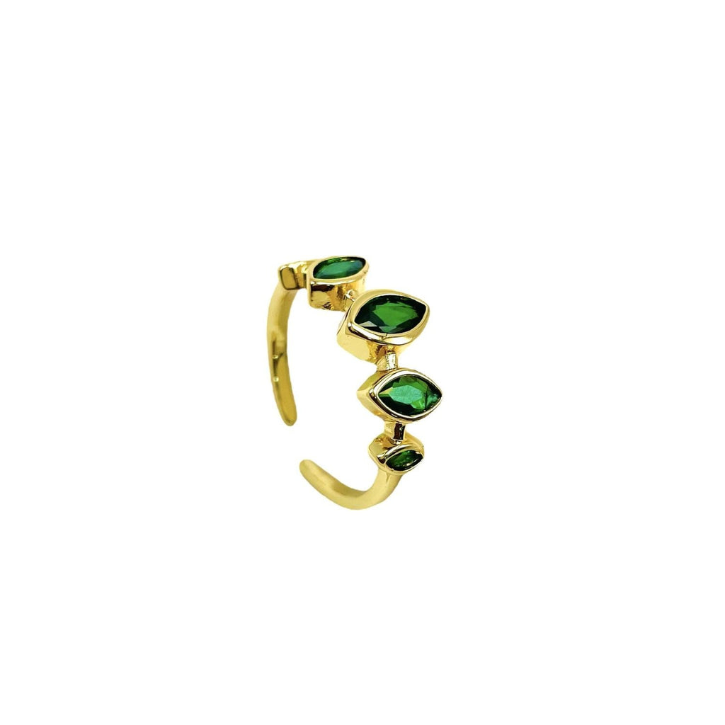 Emerald Green Oval Anti Tarnish Crystal Open Back Band Ring Women Bulk
