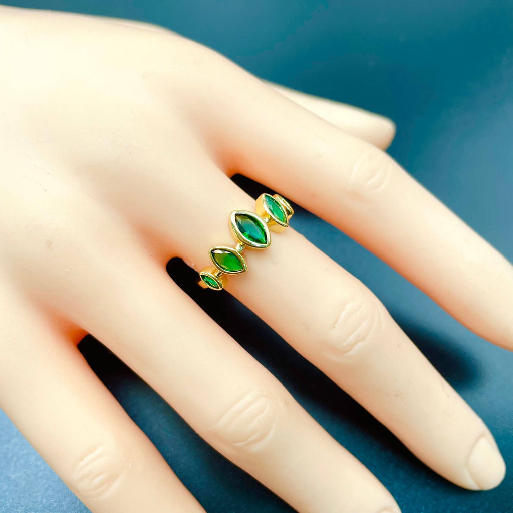 Emerald Green Oval Anti Tarnish Crystal Open Back Band Ring Women Bulk
