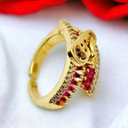 Zip Crystal CZ Red 18K Gold Anti Tarnish Adjustable Ring Bulk