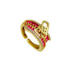 Zip Crystal CZ Red 18K Gold Anti Tarnish Adjustable Ring Bulk
