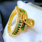 Zip Crystal CZ Red 18K Gold Anti Tarnish Adjustable Ring Bulk