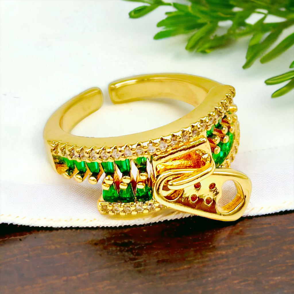 Zip Crystal CZ Red 18K Gold Anti Tarnish Adjustable Ring Bulk
