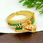 Zip Crystal CZ Red 18K Gold Anti Tarnish Adjustable Ring Bulk