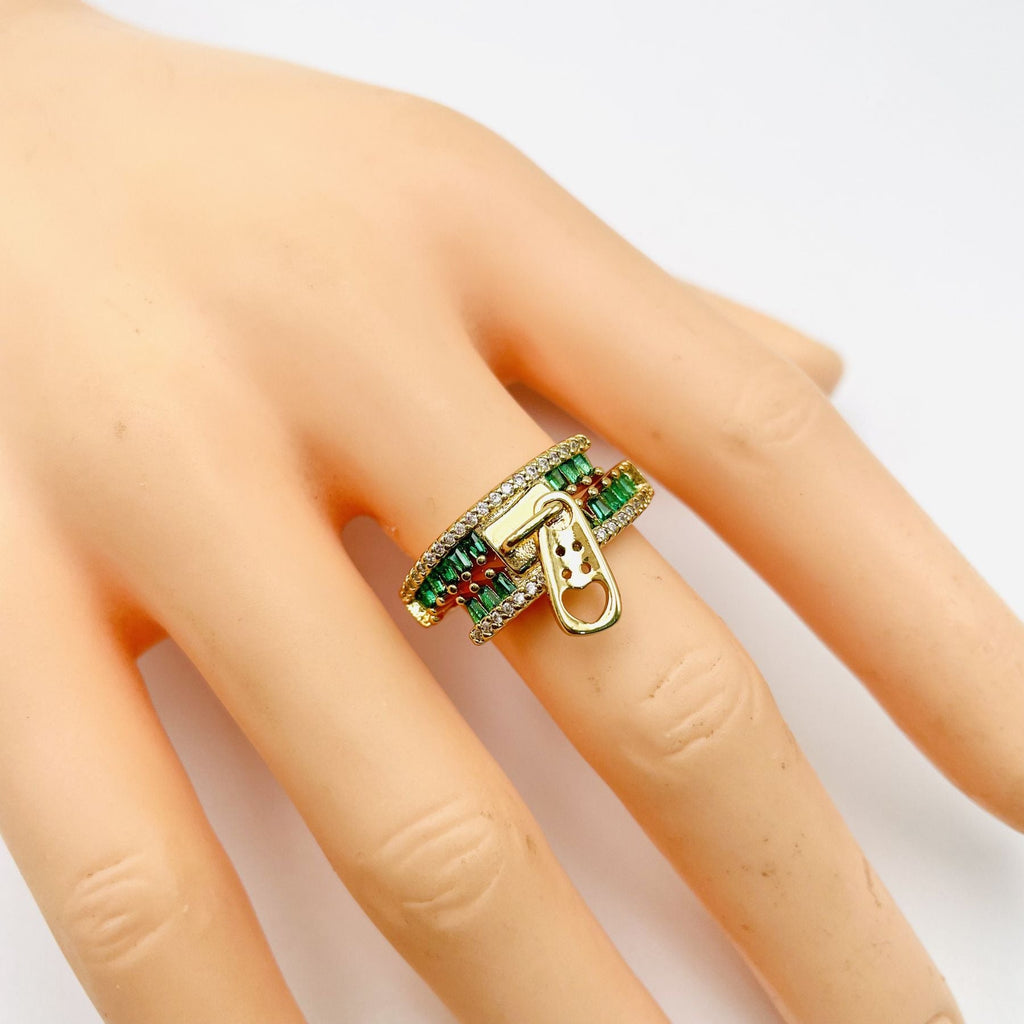 Zip Crystal CZ Red 18K Gold Anti Tarnish Adjustable Ring Bulk
