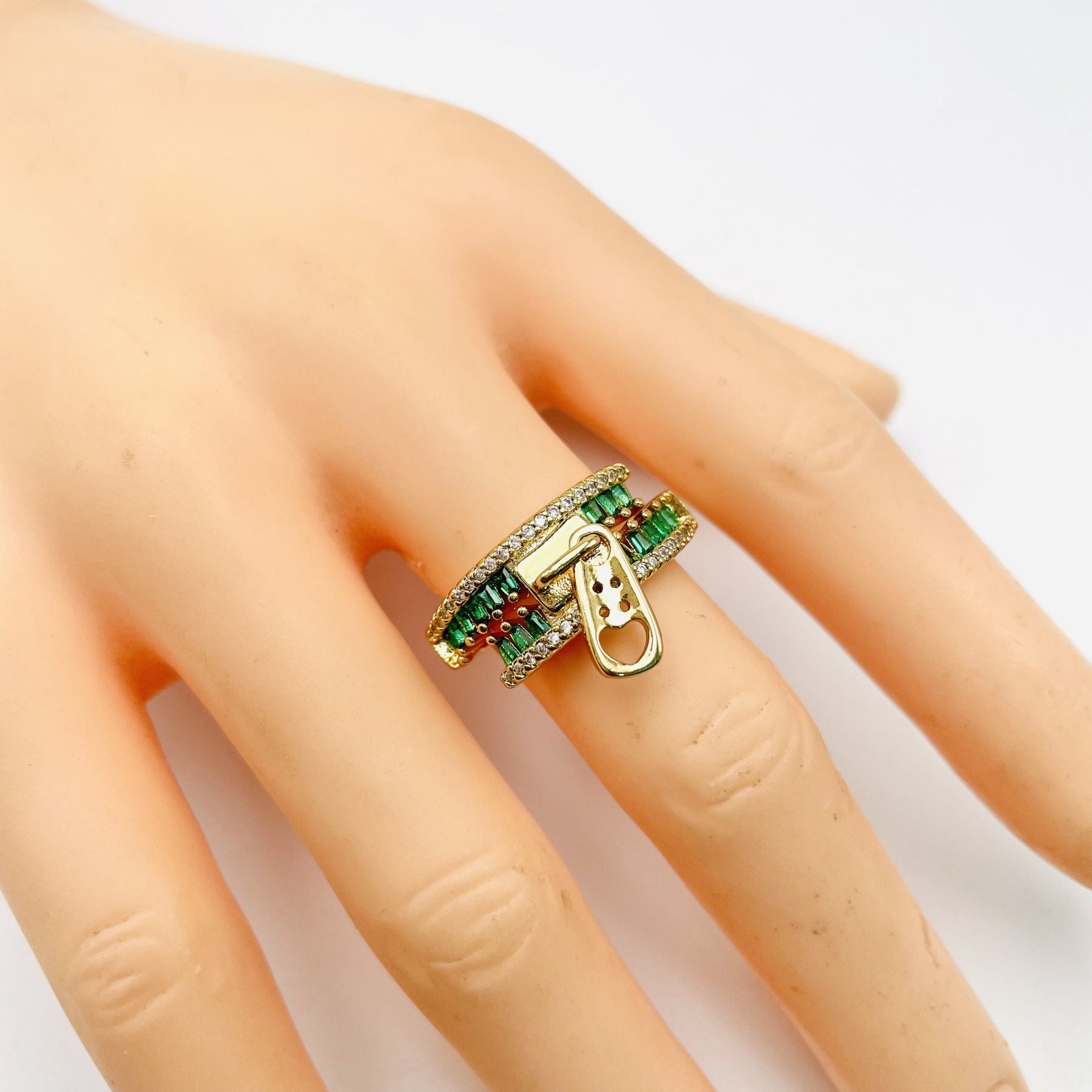 Zip Crystal CZ Red 18K Gold Anti Tarnish Adjustable Ring Bulk