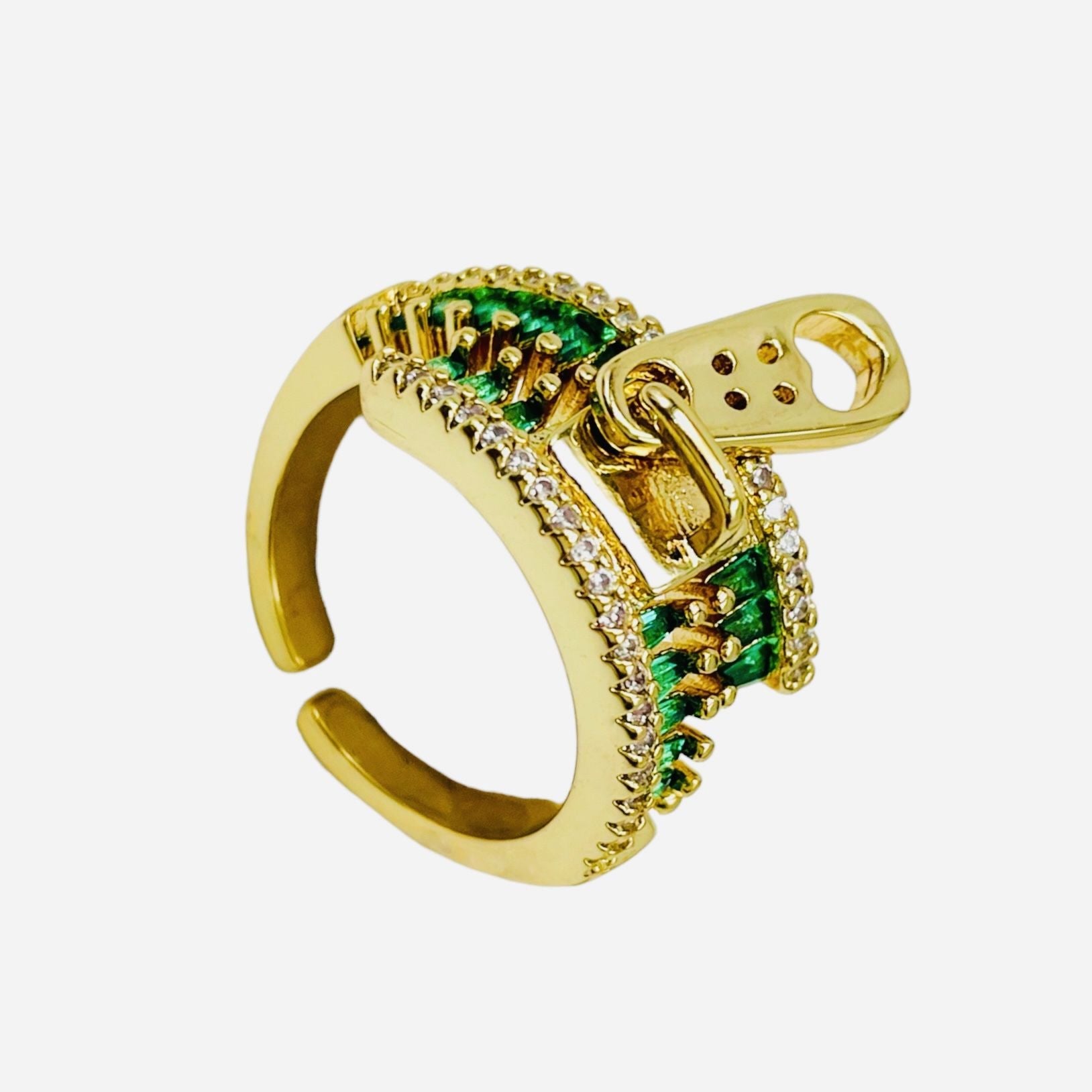 Zip Crystal CZ Red 18K Gold Anti Tarnish Adjustable Ring Bulk
