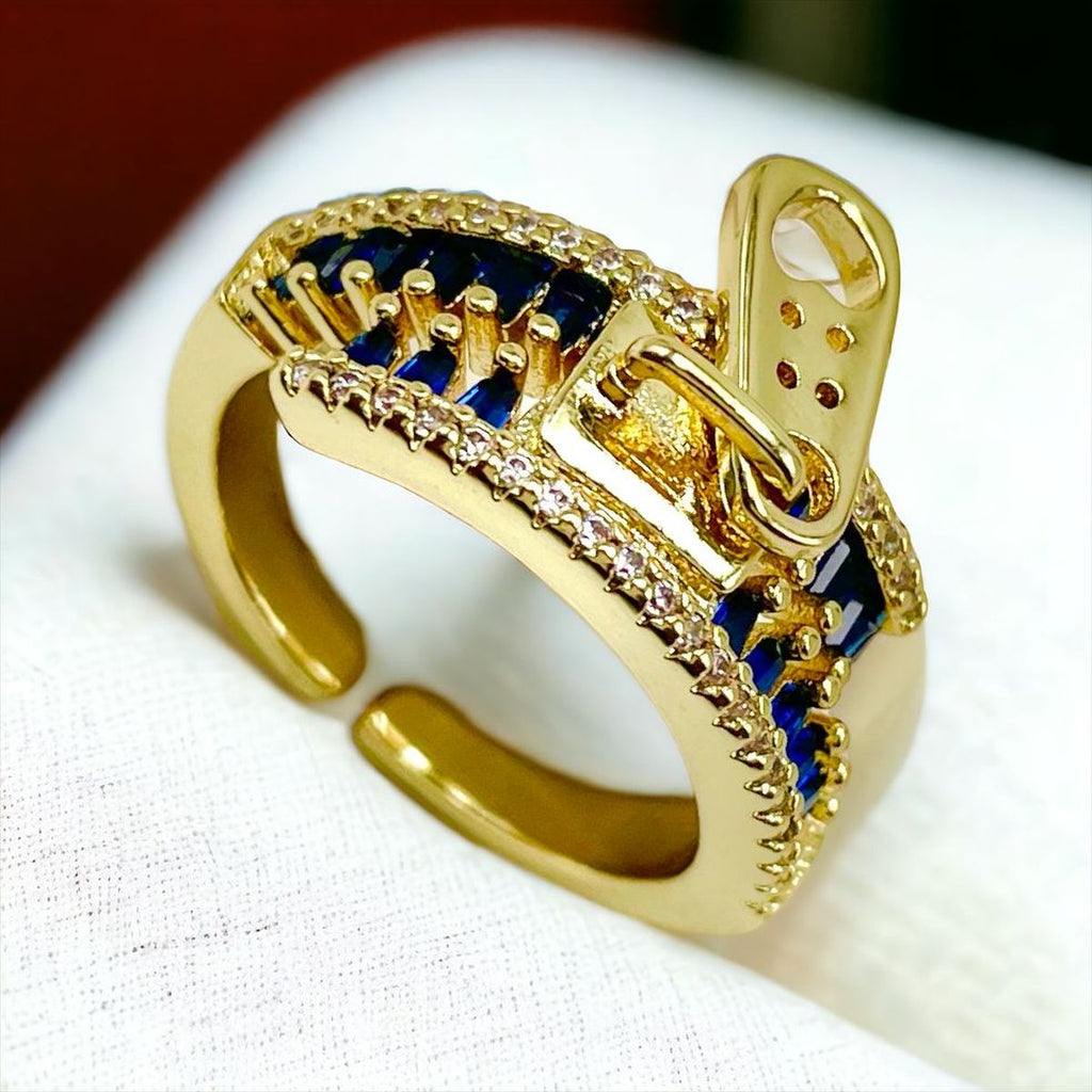 Zip Crystal CZ Red 18K Gold Anti Tarnish Adjustable Ring Bulk