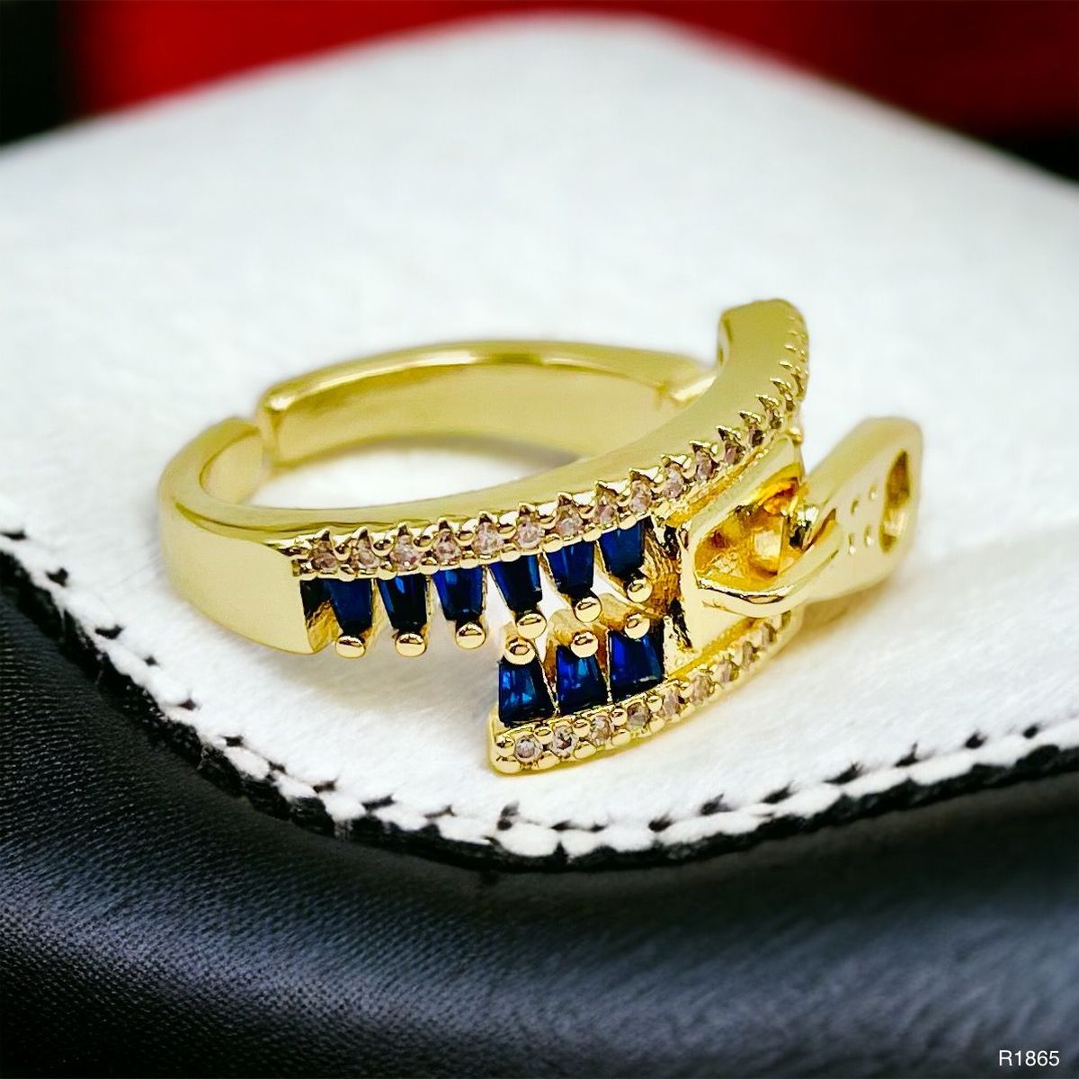 Zip Crystal CZ Red 18K Gold Anti Tarnish Adjustable Ring Bulk