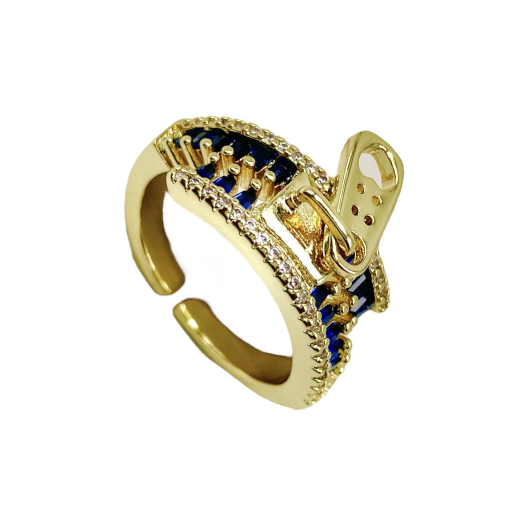 Zip Crystal CZ Red 18K Gold Anti Tarnish Adjustable Ring Bulk