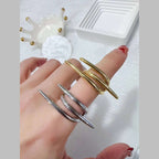 Triple Nail 18K Gold Anti Tarnish Free Size Ring For Women Bulk