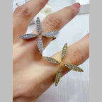Square Leaf 18K Gold Anti Tarnish Free Size Ring For Women Bulk