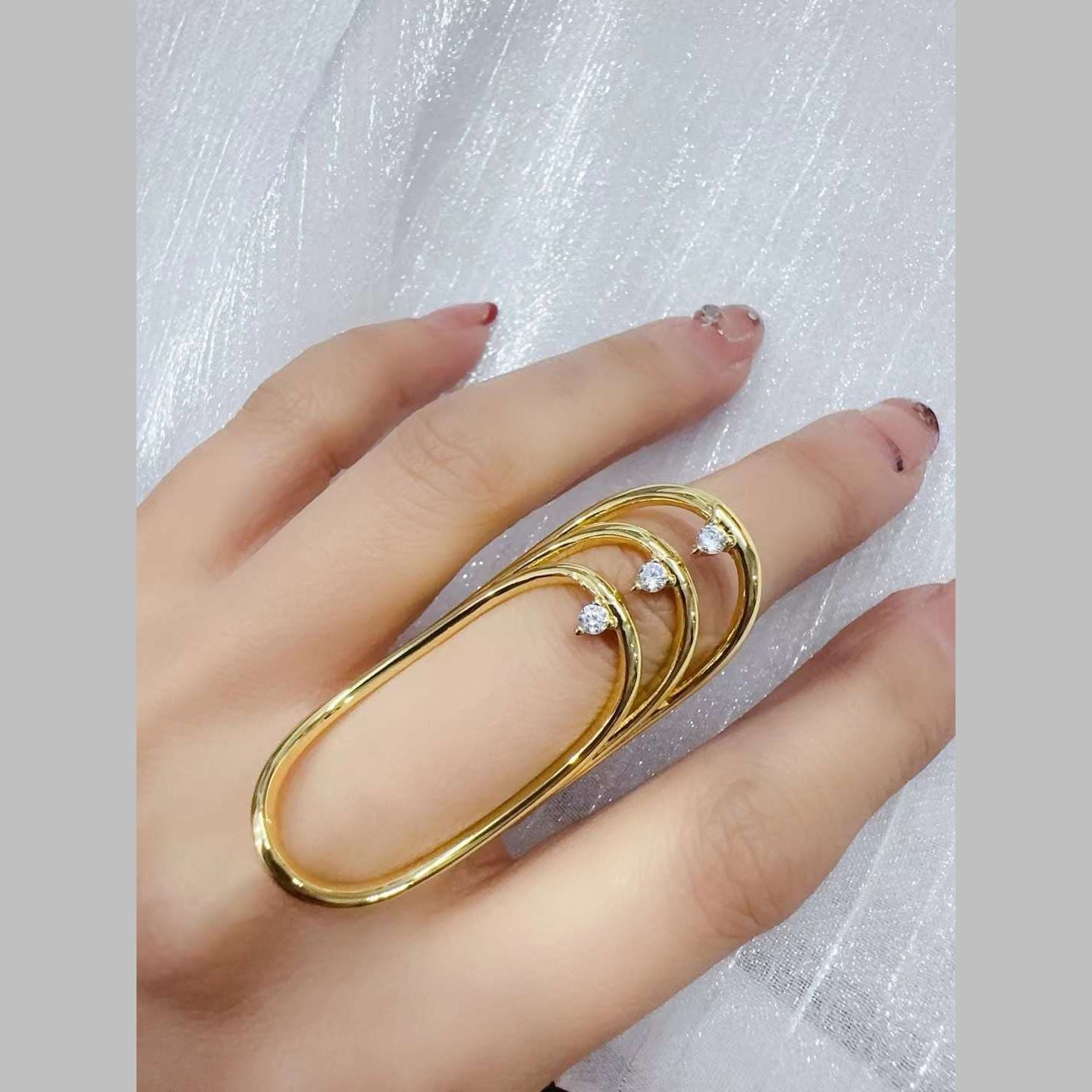 Oval Long Cubic Zirconia 18K Gold Anti Tarnish Adjustable Ring Bulk Main image