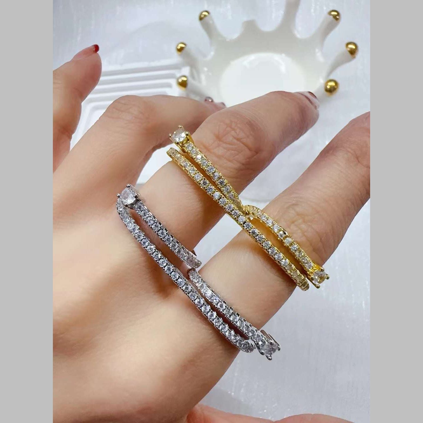 Solitaire CZ 18K Gold Anti Tarnish Adjustable Dual Finger Ring Bulk