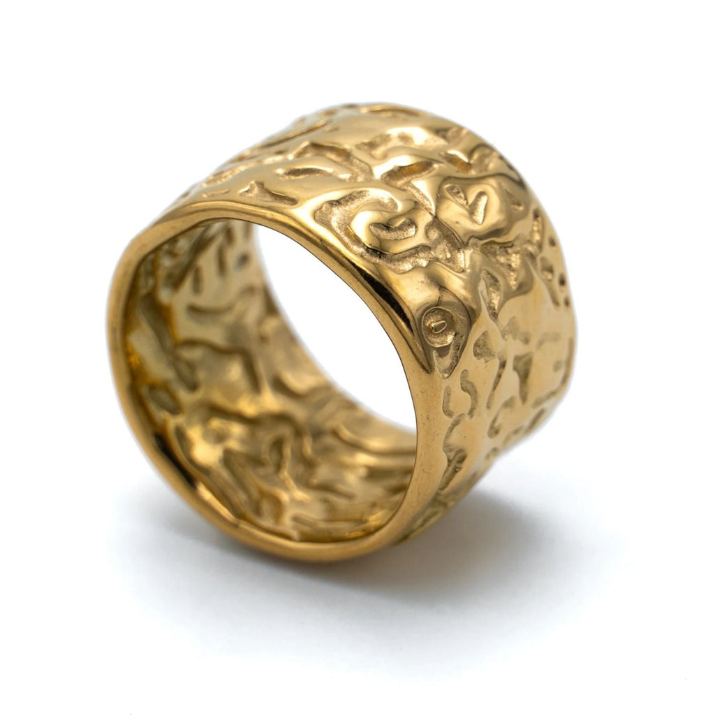 Hammered 18K Gold Stainless Steel Anti Tarnish Band Ring Women Bulk