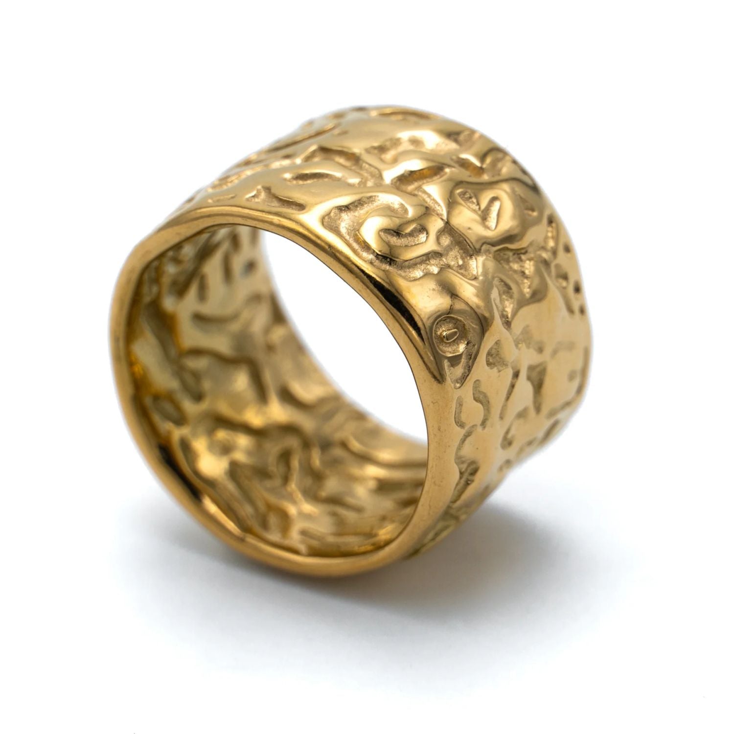 Hammered 18K Gold Stainless Steel Anti Tarnish Band Ring Women Bulk