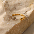 Studded CZ 18K Gold Stainless Steel Anti Tarnish Ring Free Size Bulk