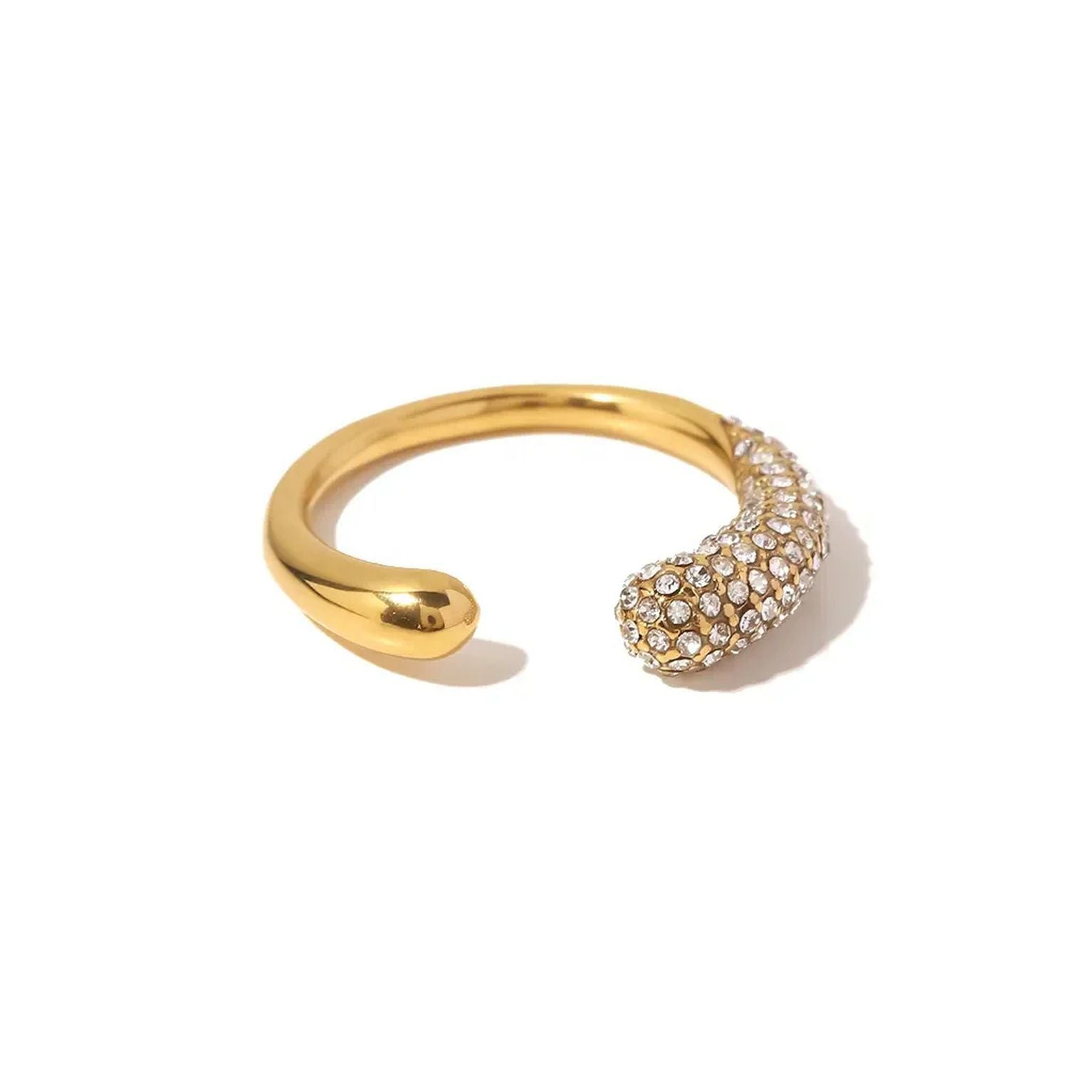 Studded CZ 18K Gold Stainless Steel Anti Tarnish Ring Free Size Bulk