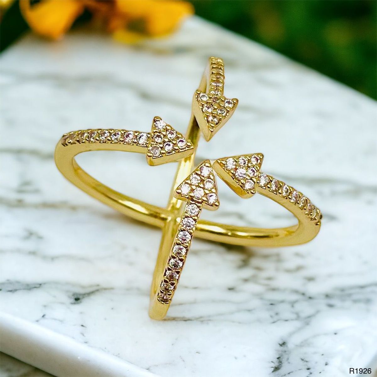 Arrow Cubic Zirconia 18K Gold Anti Tarnish Adjustable Ring Women Bulk