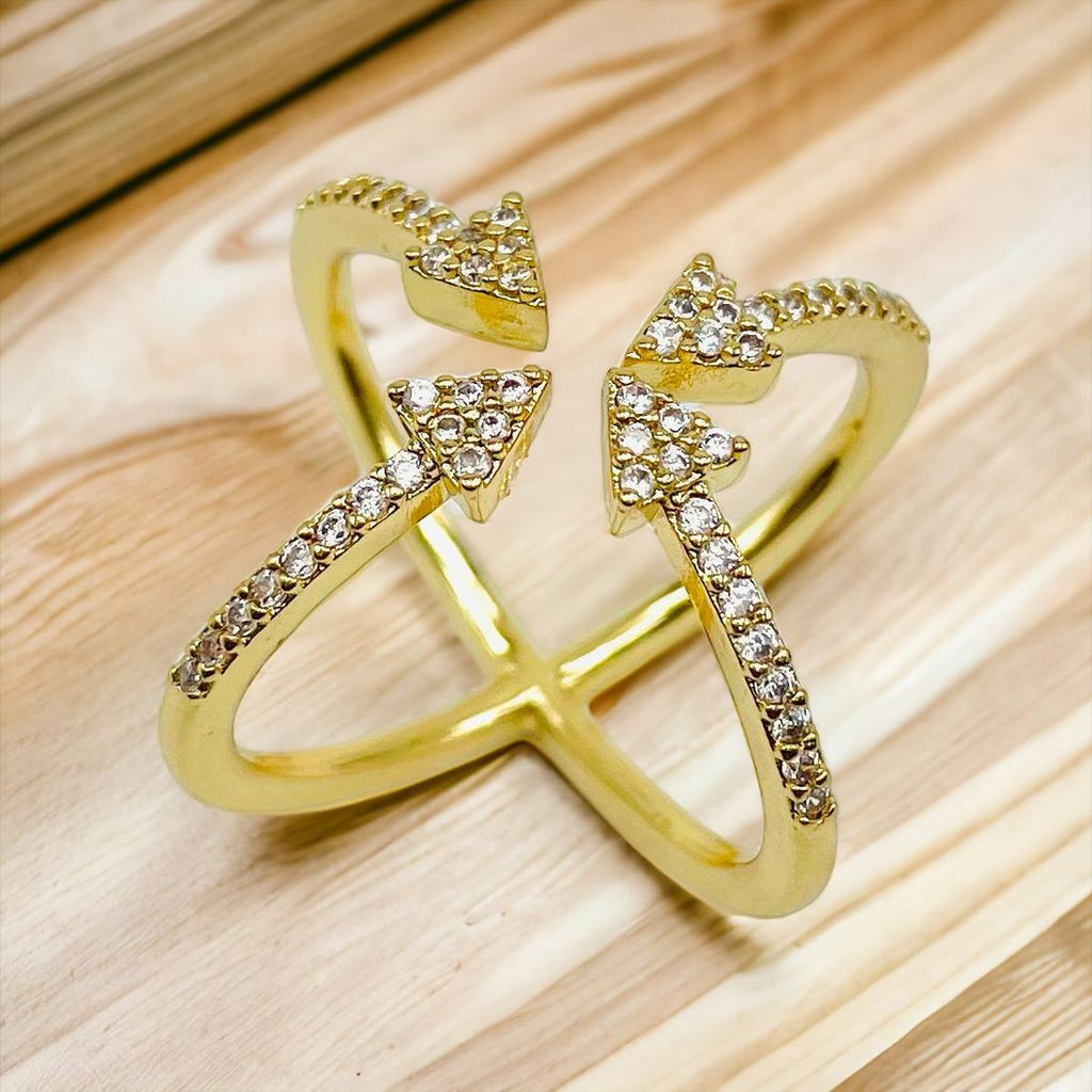 Arrow Cubic Zirconia 18K Gold Anti Tarnish Adjustable Ring Women Bulk