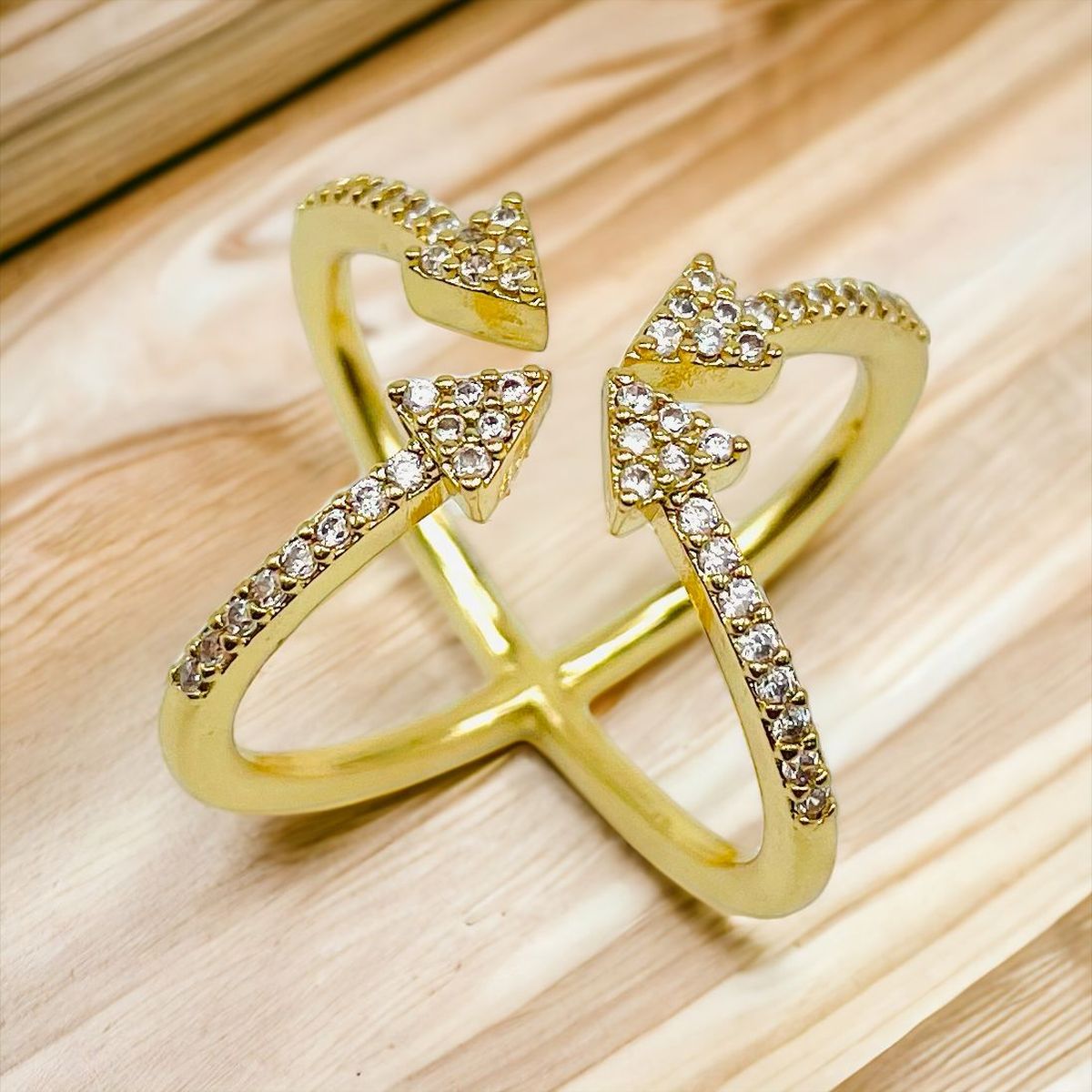 Arrow Cubic Zirconia 18K Gold Anti Tarnish Adjustable Ring Women Bulk