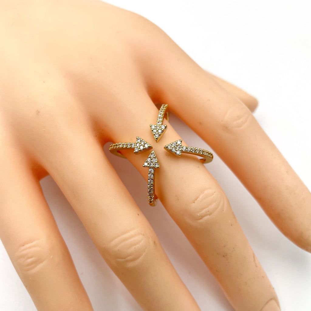 Arrow Cubic Zirconia 18K Gold Anti Tarnish Adjustable Ring Women Bulk