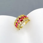 Drop Baguette CZ Crystal Purple Gold Anti Tarnish Adjustable Ring Bulk