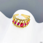 Drop Baguette CZ Crystal Purple Gold Anti Tarnish Adjustable Ring Bulk