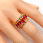 Drop Baguette CZ Crystal Purple Gold Anti Tarnish Adjustable Ring Bulk