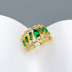Drop Baguette CZ Crystal Purple Gold Anti Tarnish Adjustable Ring Bulk
