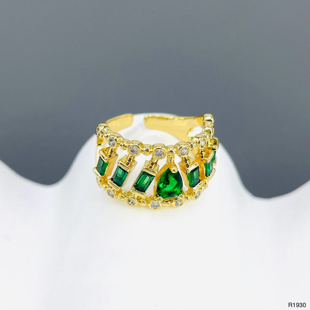 Drop Baguette CZ Crystal Purple Gold Anti Tarnish Adjustable Ring Bulk