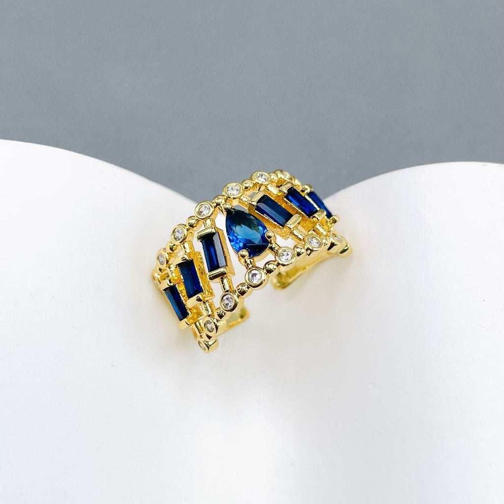 Drop Baguette CZ Crystal Purple Gold Anti Tarnish Adjustable Ring Bulk