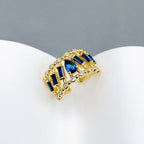 Drop Baguette CZ Crystal Purple Gold Anti Tarnish Adjustable Ring Bulk