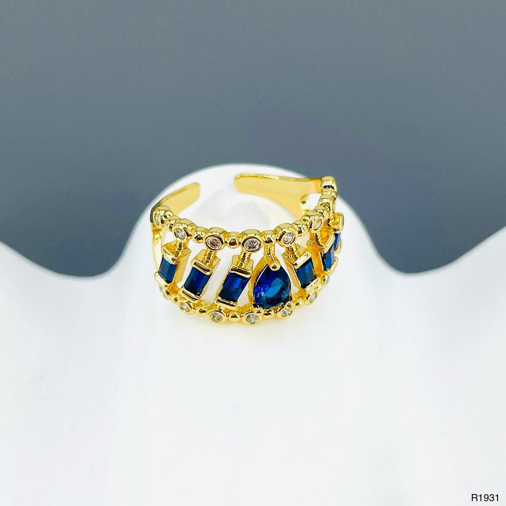 Drop Baguette CZ Crystal Purple Gold Anti Tarnish Adjustable Ring Bulk